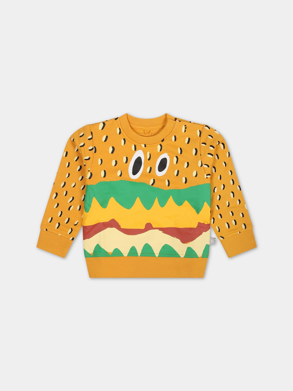 Yellow sweatshirt for baby boy with hamburger print